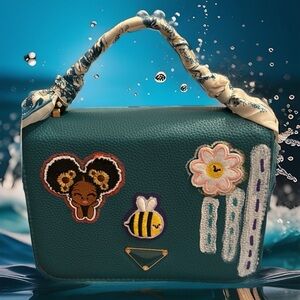 Stylish Green Handbag with Fun Patches